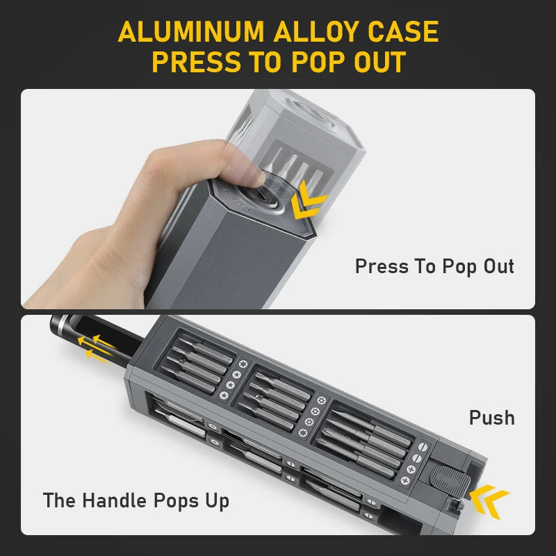Estuche de aleación de aluminio para destornillador eléctrico Galacok con sistema pop-out