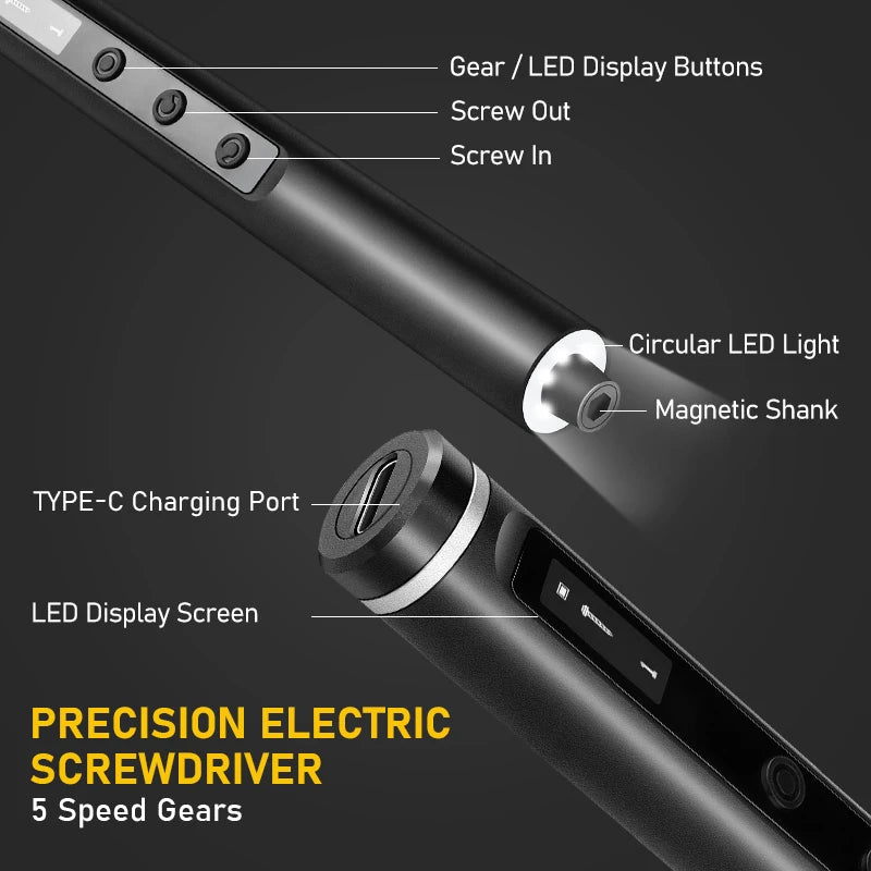 Destornillador eléctrico Galacok con pantalla LED, puerto de carga USB-C y luz circular